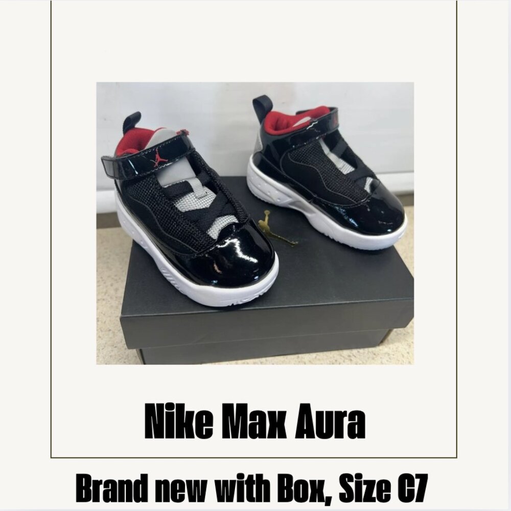 Nike Jordan Max Aura 2 Toddler Shoes Size 7C Trainers CN8096-006 Black Red